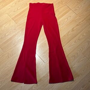 Red Wide Leg Pants with High Waist and Stretch Fabric